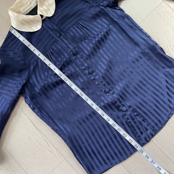 Anna Sui Silk Blue Button-Up Blouse with Cream Accents - Picture 7 of 8